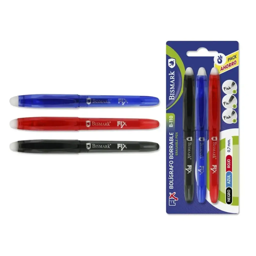  BOLIGRAFO BORRABLE (PACK 3 COLORES) BISMARK 