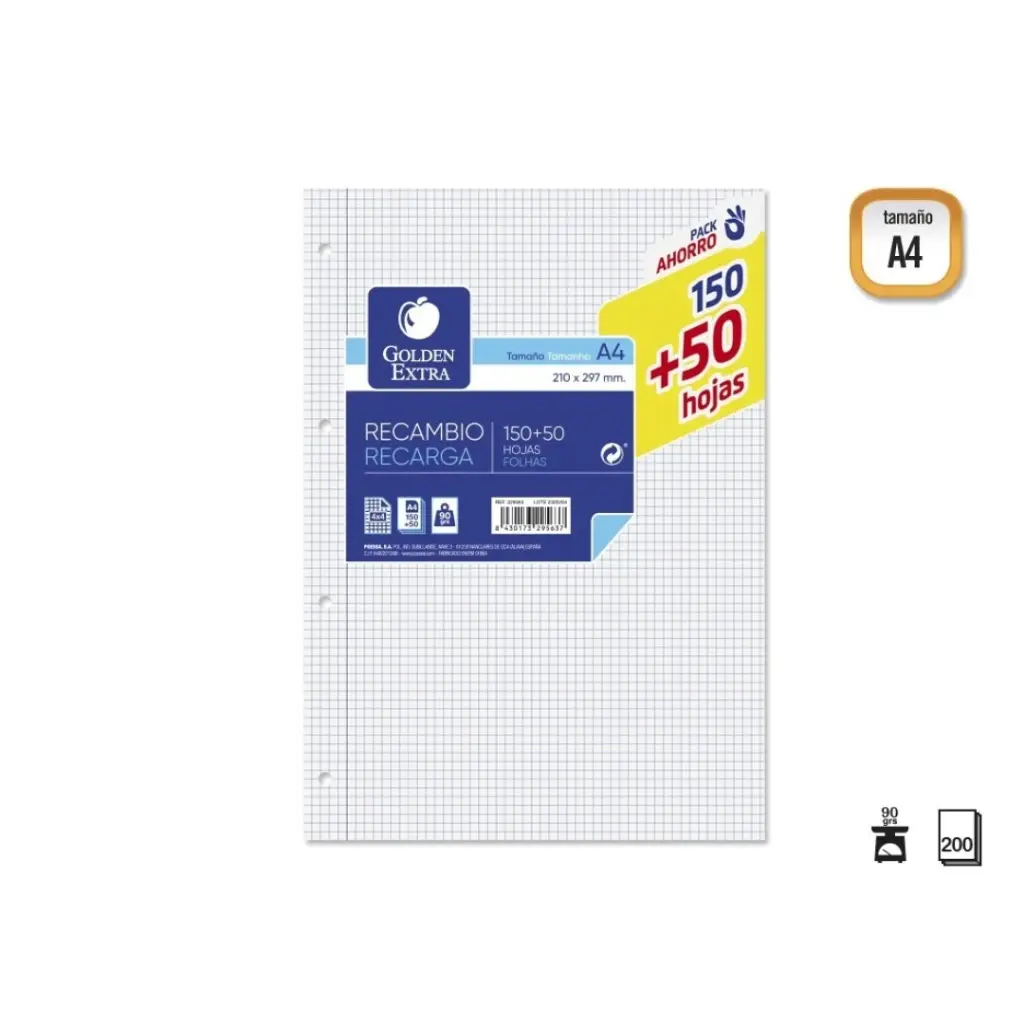 RECAMBIO A4, 150+50 HOJAS, 90GRS, 4X4 - BISMARK -