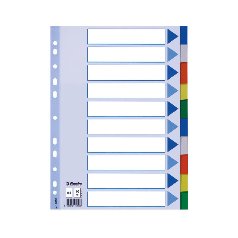SEPARADORES 10 POSICIONES FOLIO PP COLORES CON CARÁTULA ÍNDICE CARTÓN BLANCO / NEGRO - ESSELTE -