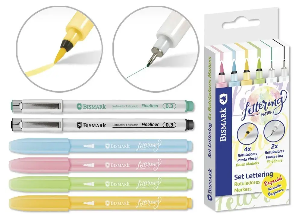 SET INICIACIÓN 6 ROTULADORES LETTERING PASTEL