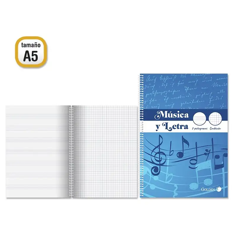 CUADERNO MUSICA Y LETRA con cudricula A5 - golden -