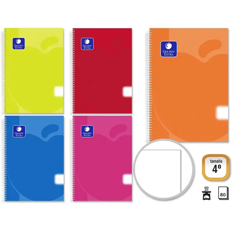 CUADERNO tapa polipropileno .P. 4º 80hojas. 90gr .LISO - GOLDEN -