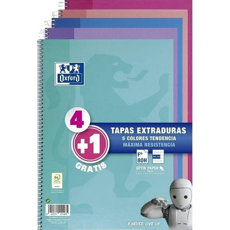 CUADERNO ESPIRAL WRITE&ERASE 80H FOLIO 4X4MM C/MARGEN TAPA EXTRADURA colores surtidos , tendencia - OXFORD -