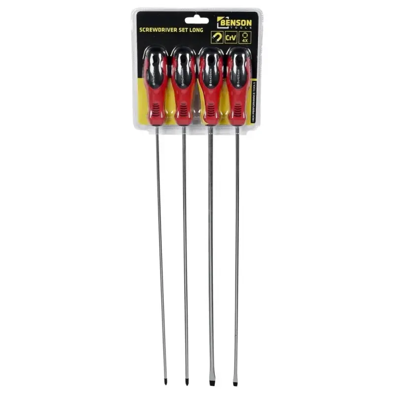 JUEGO 4 DESTORNILLADORES EXTRA LARGOS -BENSON -