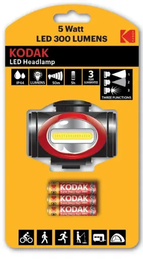 [30413870] LINTERNA KODAK LED FRONTAL 300 LUMENS 3W C/PILAS BLISTER