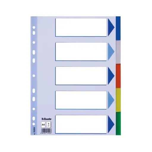 [11609] SEPARADORES 5 POSICIONES FOLIO PP COLORES CON CARÁTULA ÍNDICE CARTÓN BLANCO / NEGRO ESSELTE