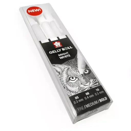 [POXPGBWH3C] BOLIGRAFOS GELLY WHITE FINO/MEDIO/GRUESO GEL BRILLANTE ESTUCHE DE 3 BLANCO TALENS SASKURA