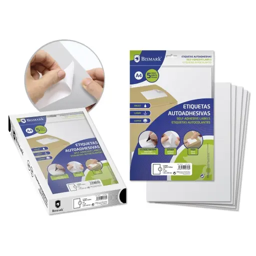 ETIQUETAS ADHESIVAS A4 PARA IMPRESORA - BISMARK -