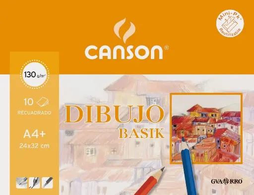 [C200406346] MINIPACK DIBUJO BASIK 10 HOJAS 130 GR. RECUADRO 24X32CM - CANSON -