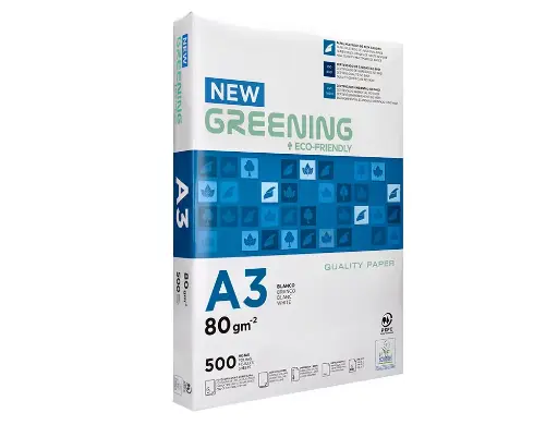 [163729] papel fotocopiadora greening DIN A3 , 80 gr , paquete 500 hojas 