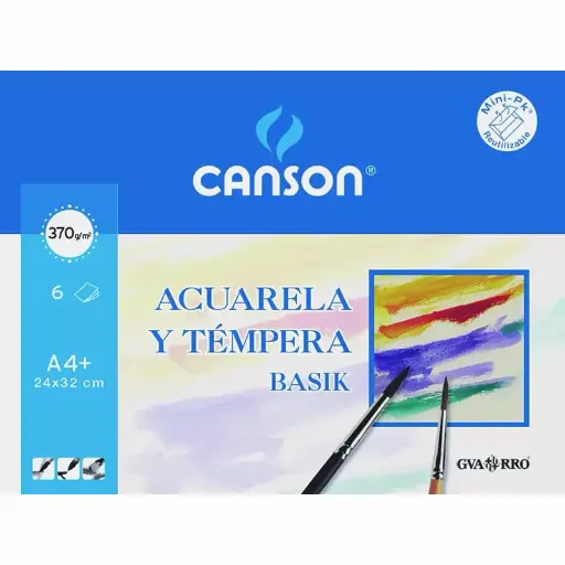 [C400110488] PAPEL DE ACUARELA Y TÉMPERA BASIK 6 HOJAS A4+ 370GRS - CANSON -